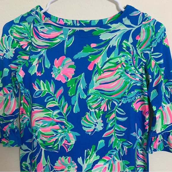 Lilly Pulitzer Floral Tropical A Line Dress Girls 8-10 Ruffle Sleeve Blue Beachy - Picture 6 of 10